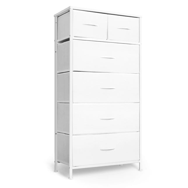 Mifuro 6-Drawer Tall Storage Dresser with Fabric Bins – White Steel Frame & Wood Top