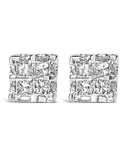10k Yellow Gold Princess Diamond Quad Stud Earrings (1/4 cttw, J-K Color, I2-I3 Clarity)