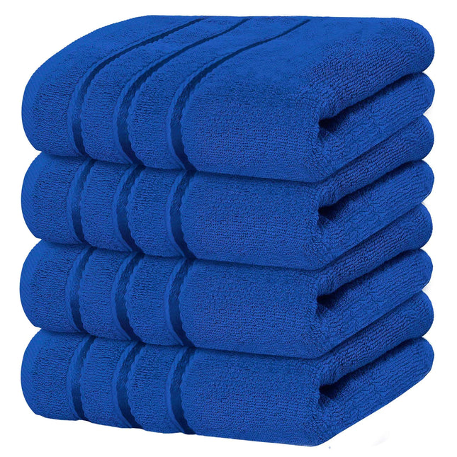Luxury Hand Towels for Bathroom Set of 4 (16 x 28 Inch) Soft & Absorbent 600GSM Ring Spun Cotton Hand Towel Sets for Bathroom Gym Hotel and Spa - Viscose Stripe