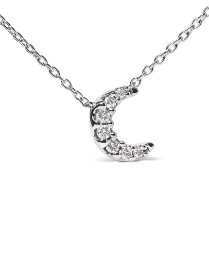 10K White Gold Diamond Accented Crescent Moon Shaped 18" Inch Pendant Necklace (H-I Color, I1-I2 Clarity)