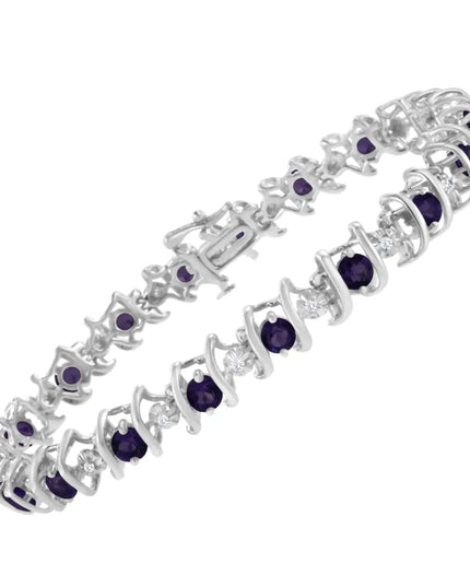 .925 Sterling Silver Lab-Grown Birthstone and 1/6 Cttw Round Diamond Tennis Bracelet (H-I Color, I1-I2 Clarity)