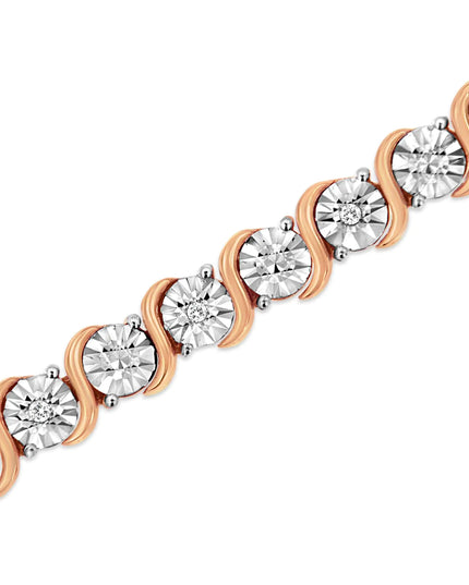.925 Sterling Silver 1/10 Cttw Diamond Round Miracle Plate and "S" Link Tennis Bracelet (I-J Color, I2- I3 Clarity) - 7"