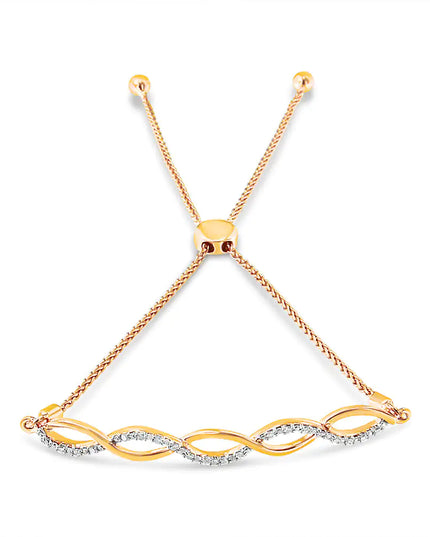 .925 Sterling Silver Diamond Infinity Twist 4”-10” Adjustable Bolo Bracelet (I-J Color, I2-I3 Clarity)