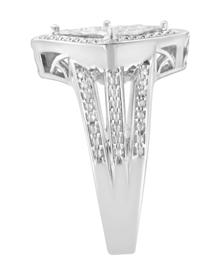 .925 Sterling Silver 2/5 Cttw Princess Cut Diamond Square On Point Cluster Composite Cocktail Ring (H-I Color, SI1-SI2 Clarity)