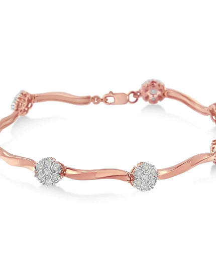 .925 10k Rose Gold Over Sterling Silver 1.0 cttw Diamond Floral Link Bracelet (I-J Color,I3 Clarity)