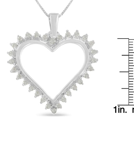 .925 Sterling Silver 1/4 cttw 3-Prong Diamond Open Heart 18" Pendant Necklace (I-J Color, I3 Clarity)