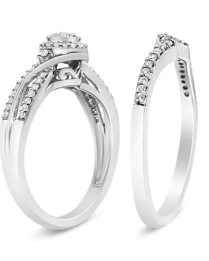 .925 Sterling Silver 1/3 Cttw Composite Diamond Frame Bypass Bridal Set Ring and Band (I-J Color, I2-I3 Clarity)