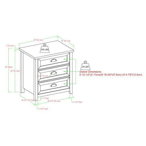 Traditional Farmhouse Framed 3-Drawer Nightstand With Cup Handles - Grey Wash