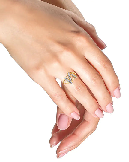 14K Yellow Gold Plated .925 Sterling Silver 1/4 Cttw Diamond Interlocking Bypass Ring (I-J Color, I1-I2 Clarity)