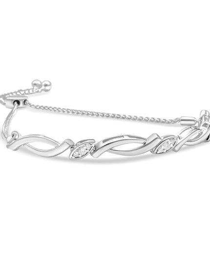 .925 Sterling Silver Diamond Accent Alternating Swirl link Bolo Bracelet (I-J Color, I2-I3 Clarity) - 6" to 9" Adjustable