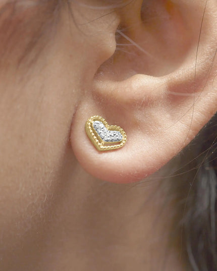 10K Yellow Gold 1/10 Cttw Diamond Heart and Beaded Halo Stud Earrings (I-J Color, I1-I2 Clarity)
