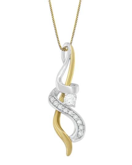 Espira 10K Two-tone Gold 1/5 cttw Diamond Intertwined Swirl Pendant Necklace (J-K, I1-I2)