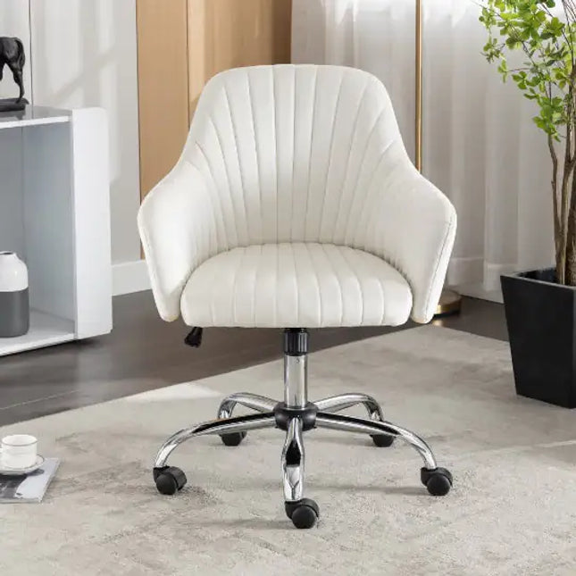 Modern Velvet Accent Chair, Adjustable Height & Casters