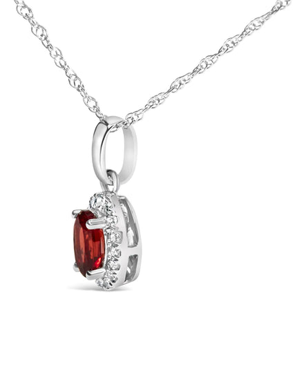 10K White Gold 5x3mm Gemstone and Diamond Accent Halo Oval Shape 18" Pendant Necklace (I-J Color, I1-I2 Clarity)