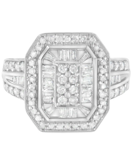 .925 Sterling Silver Round and Baguette Diamond Cathedral Ring (0.75 Cttw, H-I Color, I2-I3 Clarity)