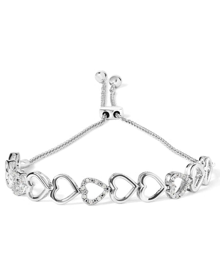.925 Sterling Silver 1/10 Cttw Diamond Heart Link Bolo Bracelet (I-J Color, I2-I3 Clarity)