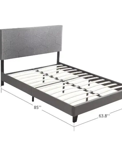 Upholstered Queen Platform Bed Frame, Easy Assembly, Grey