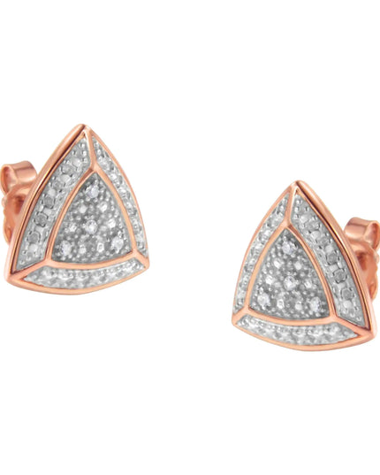 14K Rose Gold over .925 Sterling Silver Diamond-Accented Trillion Shaped 4-Stone Halo-Style Stud Earrings (H-I Color, I2-I3 Clarity)
