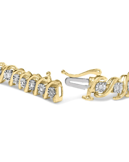 14K Yellow Gold Plated .925 Sterling Silver 1/2 Cttw Round Miracle-Set Diamond S-Curve Tennis Bracelet (I-J Color, I3 Clarity) - 7"