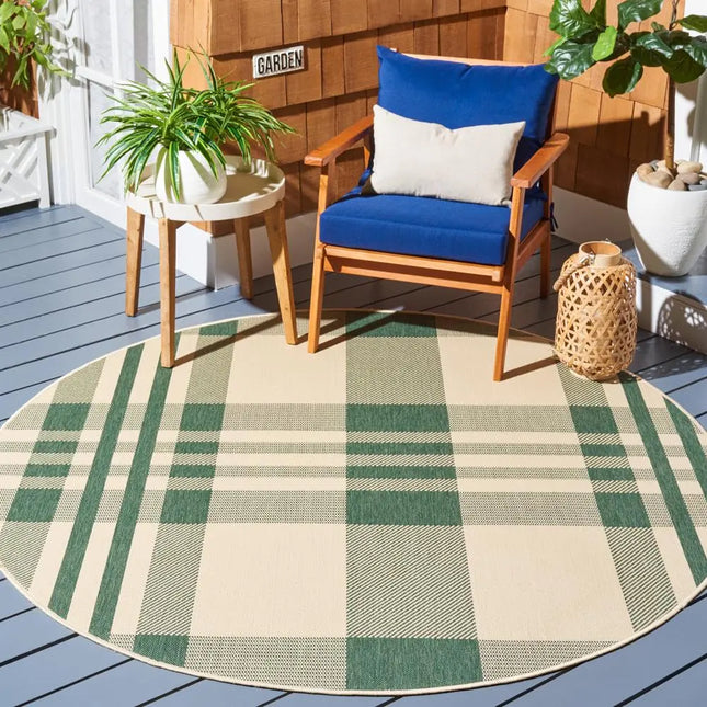 Courtyard Collection Round Rug - 27" Round Green & Beige Casual Design Stain Resistant Ideal for High Traffic Areas in Living Room Bedroom & Dining Room