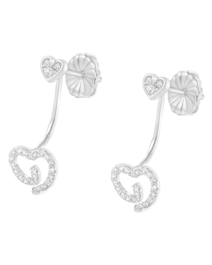 .925 Sterling Silver 1/4 Cttw Diamond Swirl Heart Front/Back Earrings (I-J Color, I2-I3 Clarity)