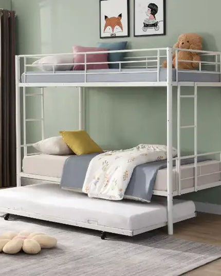 Silver Metal Bunk Bed With Trundle
