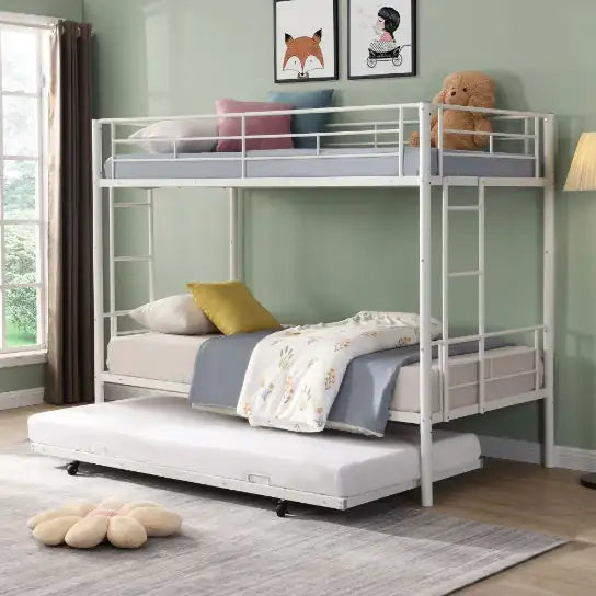 Silver Metal Bunk Bed With Trundle