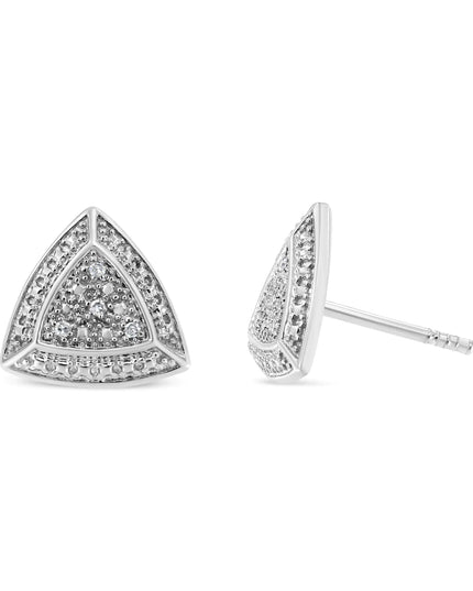 .925 Sterling Silver Diamond-Accented Trillion Shaped 4-Stone Halo-Style Stud Earrings (H-I Color, I2-I3 Clarity)