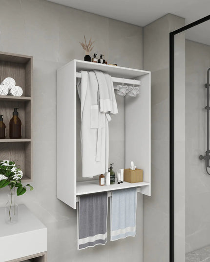 Modular Wooden Closet Organizer System with 2 Hanging Rods and Wall-Mounted Shelves – White Walk-In Closet Storage for Bedroom or Living Room, 31.49"W × 16.04"D × 47.24"H