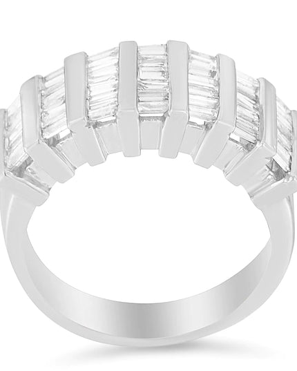 .925 Sterling Silver 1.0 Cttw Baguette Cut Diamond Vertical Channel Fluted Multi-Row Unisex Fashion Wedding Ring (H-I Color, I1-I2 Clarity)