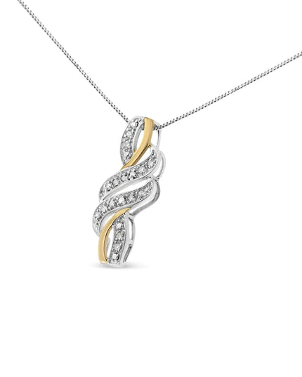 10K Yellow Gold Plated .925 Sterling Silver 1/20 cttw Round Cut Diamond Swirl Pendant Necklace (H-I Color, I2-I3 Clarity)