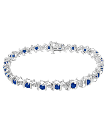 .925 Sterling Silver Lab-Grown Birthstone and 1/6 Cttw Round Diamond Tennis Bracelet (H-I Color, I1-I2 Clarity)