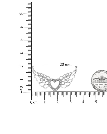.925 Sterling Silver Pave-Set Diamond Accent Fairy Wing 18" Heart Pendant Necklace (I-J Color, I1-I2 Clarity)