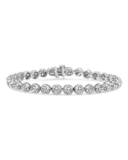 .925 Sterling Silver 1.0 Cttw Diamond Miracle-Plate Open Quatrefoil Flower Circle-Link 7" Tennis Bracelet (I-J color, I3 clarity)