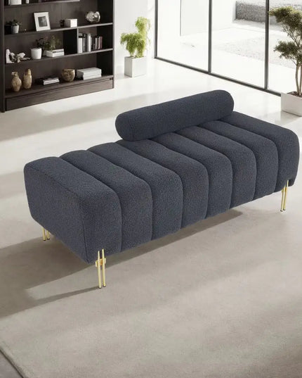 Modern Grey Teddy Velvet Bench for Bedroom Seating