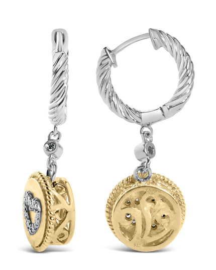 18K Yellow Gold Plated .925 Sterling Silver 1/8 Cttw Diamond Heart Medallion Drop and Dangle Earring (I-J Color, SI1-SI2 Clarity)
