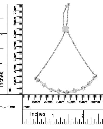 .925 Sterling Silver Diamond Accent Heart and Wave Link Bolo Bracelet (I-J Color, I2-I3 Clarity) - 6" to 9" Adjustable