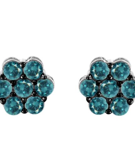 Sterling Silver Treated Blue Diamond Floral Stud Earrings (1 cttw, Blue Color, I2-I3 Clarity)