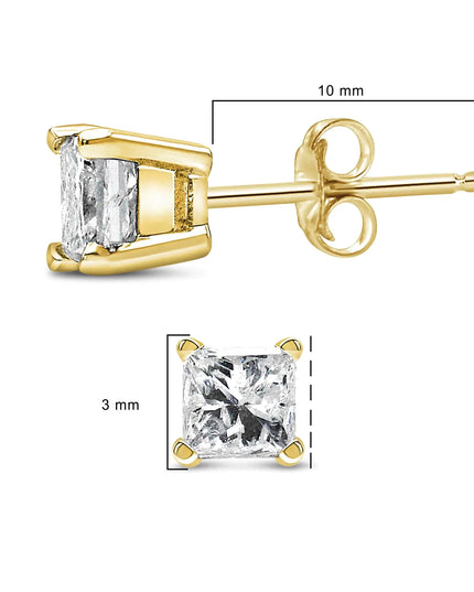 IGI Certified 14K Gold 1/3 Cttw 4-Prong Set Princess-Cut Solitaire Diamond Push Back Stud Earrings (N-O Color, SI1-SI2 Clarity)