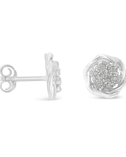 Sterling Silver Diamond Swirl Cluster Stud Earrings (1/6 cttw, I-J Color, I2-I3 Clarity)