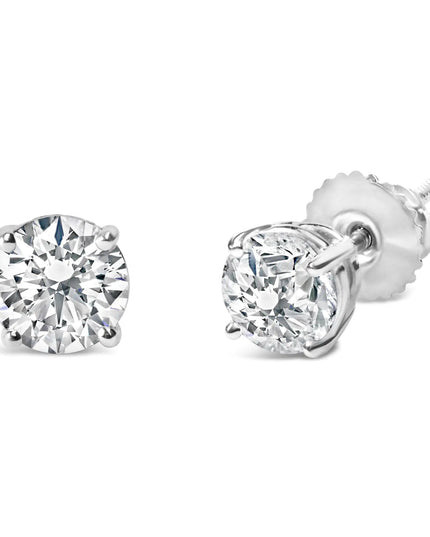 .925 Sterling Silver Round Brilliant Cut Lab Grown Diamond 4-Prong Classic Solitaire Stud Earrings