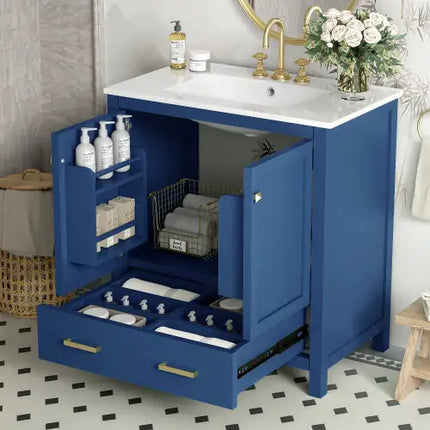 30" Gray Bathroom Vanity With Sink, Combo Cabinet, Undermount Sink, Storage Cabinet, Soft Closing