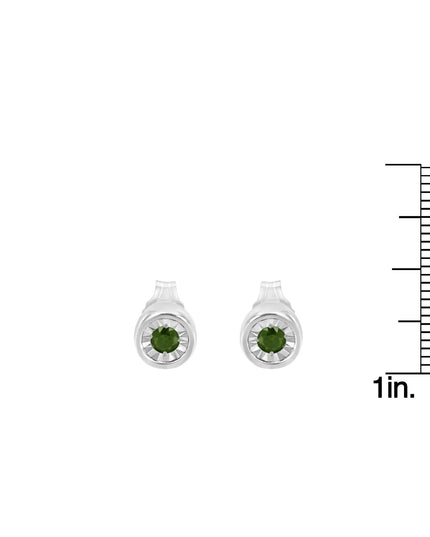 .925 Sterling Silver 1/5 Cttw Round Brilliant-Cut Green Diamond Miracle-Set Stud Earrings (Fancy Color-Enhanced, I1-I2 Clarity)