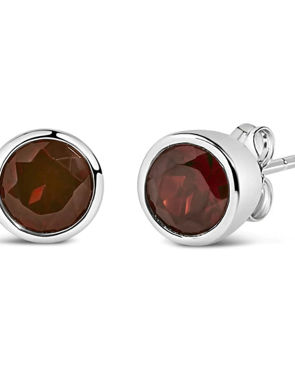 .925 Sterling Silver 6MM Bezel Set Created Gemstone Solitaire Stud Earrings