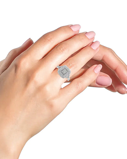 .925 Sterling Silver 1/2 Cttw Round-Cut Diamond Cluster Cushion Ring (I-J , I1-I2)