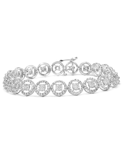 .925 Sterling Silver 1/2 Cttw Diamond Nested Circle Miracle Set Open Wheel 7.25" Fashion Link Bracelet (I-J Color, I3 Clarity)