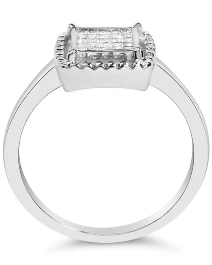 .925 Sterling Silver 1/5 Cttw Invisible Set Princess Cut Diamond Promise Ring with Beaded Halo (H-I Color, I1-I2 Clarity)