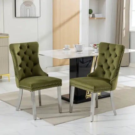 Contemporary Velvet Upholstered Dining Chairs, Set Of 2, Tufted, Solid Wood, Chrome Legs
