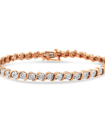 .925 Sterling Silver 1/4 Cttw Diamond Round Miracle Plate and "S" Link Tennis Bracelet (I-J Color, I2- I3 Clarity) - 7"
