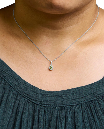 10K White Gold 5x3mm Gemstone and Diamond Accent Halo Pear Shape 18" Pendant Necklace (I-J Color, I1-I2 Clarity)